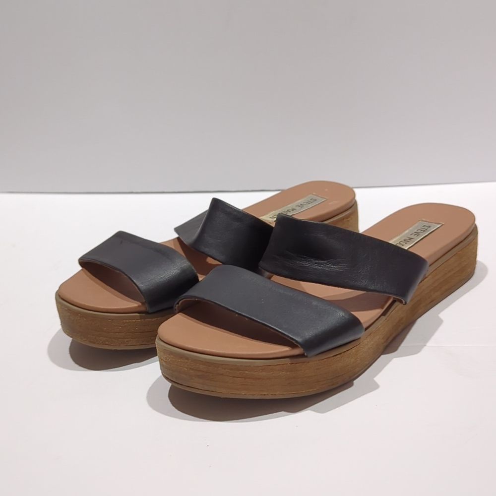 Steve Madden Platform Sandals Black Leather Upper Size 8